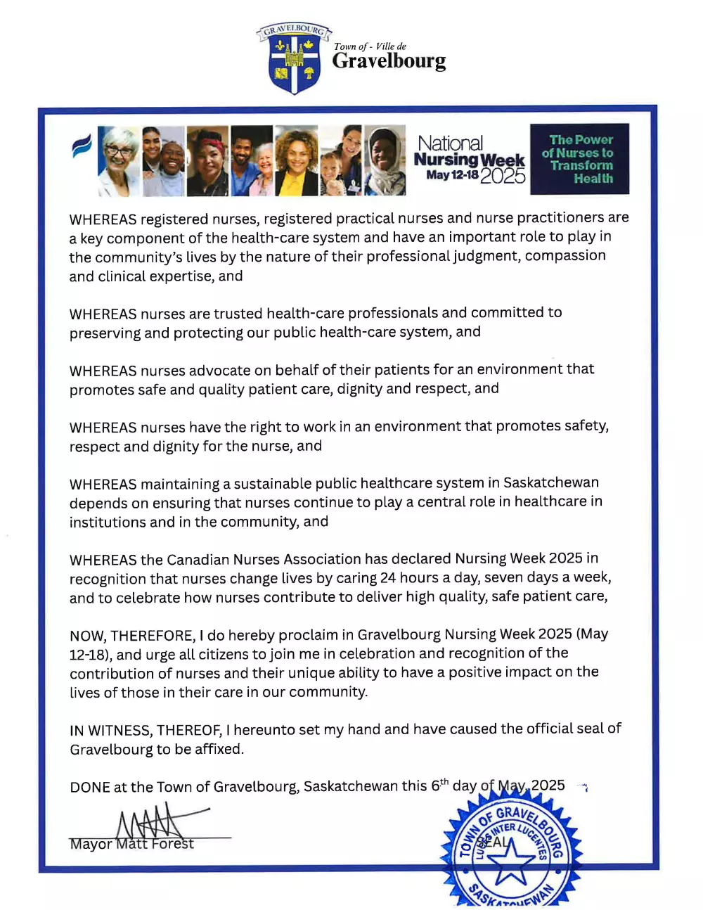 National Nursing Week Proclaimed