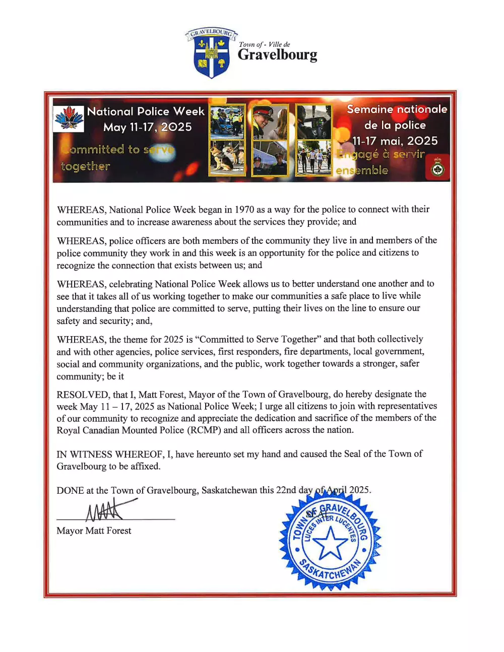 National Police Week Proclaimed